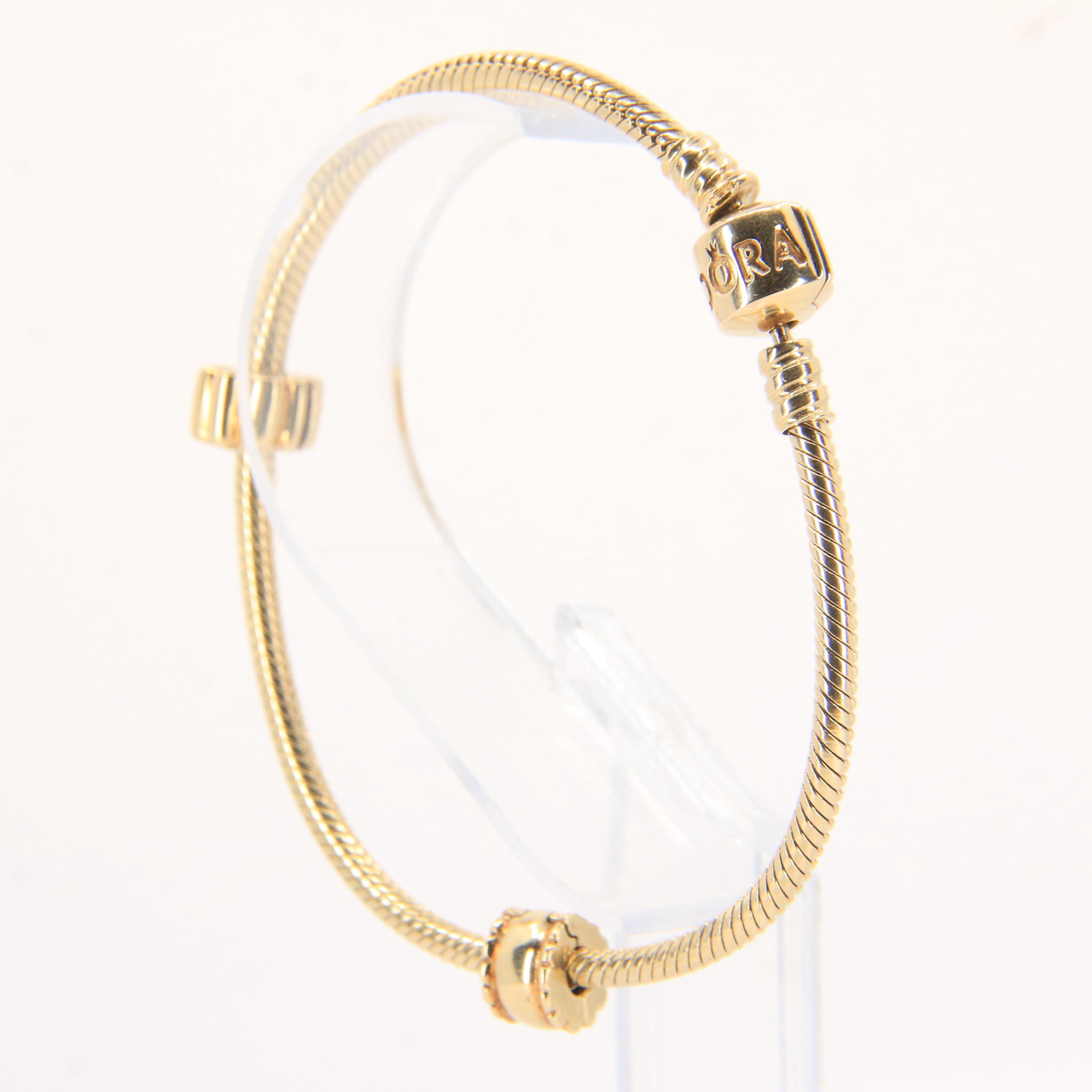 Pandora 14ct Solid Gold Snake Chain Bracelet 19cm Yellow Gold
