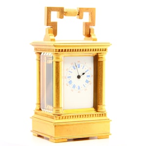 Antique Miniature Carriage Clock 1890 French Engraved Gilt Brass Clock Serviced & Running