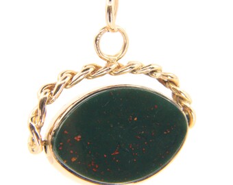 Antique 9ct Gold Spinner Pendant: Bloodstone Carnelian Fob