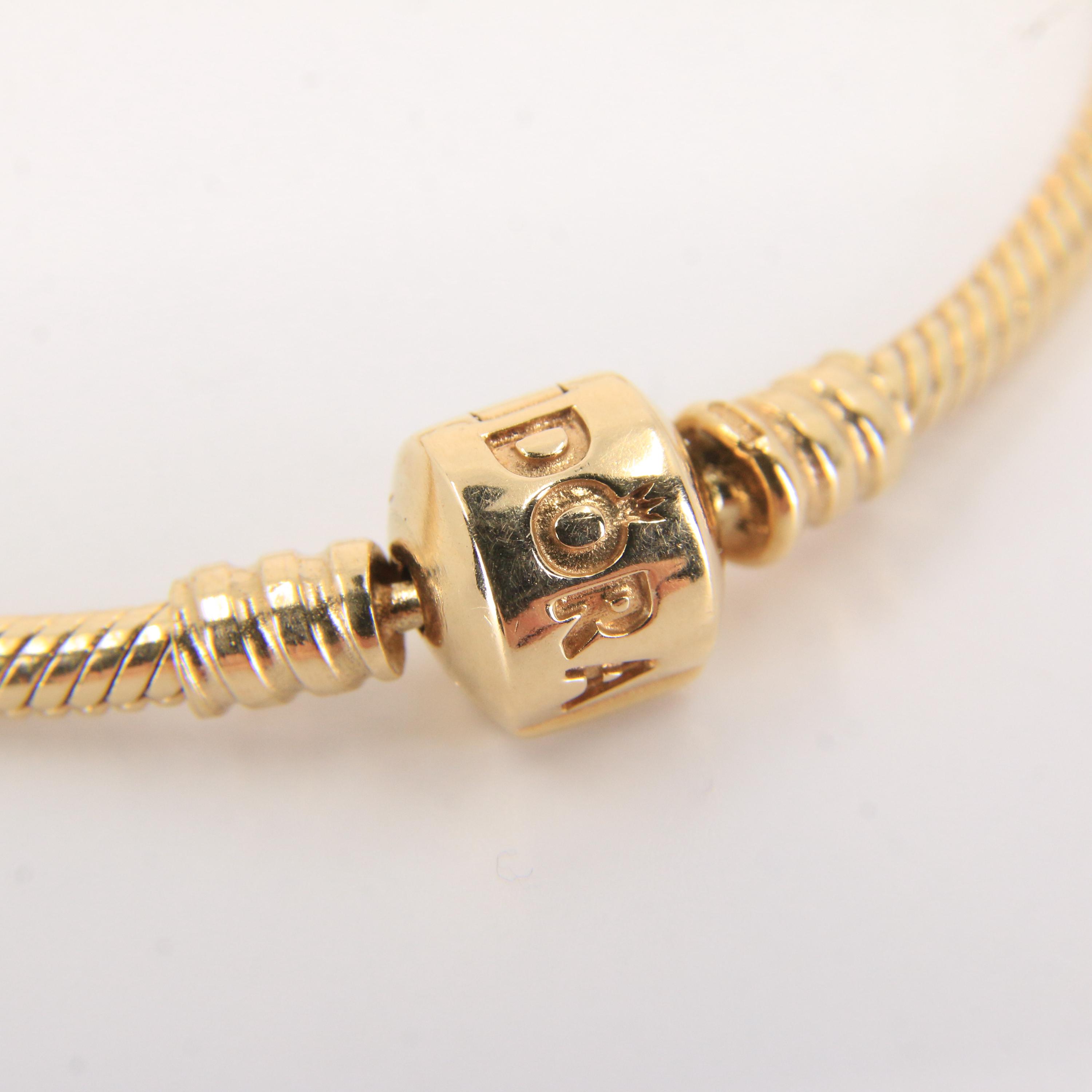 Pandora 14ct Solid Gold Snake Chain Bracelet 19cm Yellow Gold