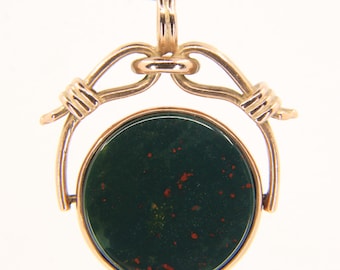 Vintage 9ct Hallmarked Gold Spinner Pendant Bloodstone Carnelian Fob Charm Gift