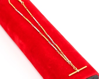 Antique 18ct Gold & Platinum Slider T Bar Chain 14 INCH Albert Watch Guard Chain