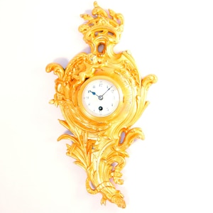 Antike 8 Tage Französische Wanduhr Miniature Cartel Gold Uhr Vergoldete Bronze Cherub