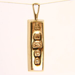1997 London Hallmarked 9ct Yellow Gold Ingot Pendant – Solid Vintage Jewellery, Collectable Gold Bar Charm, Gift for Him or Her