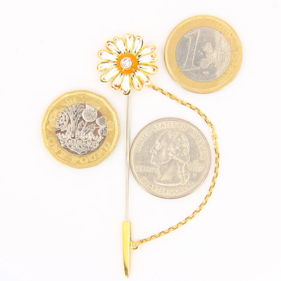 Vintage 18ct Gold Diamond Flower Pin Brooch Ename… - image 10