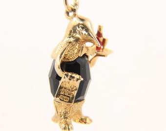 Colgante vintage de pingüino mayordomo en oro de 9 quilates con sello distintivo, regalo con temática animal