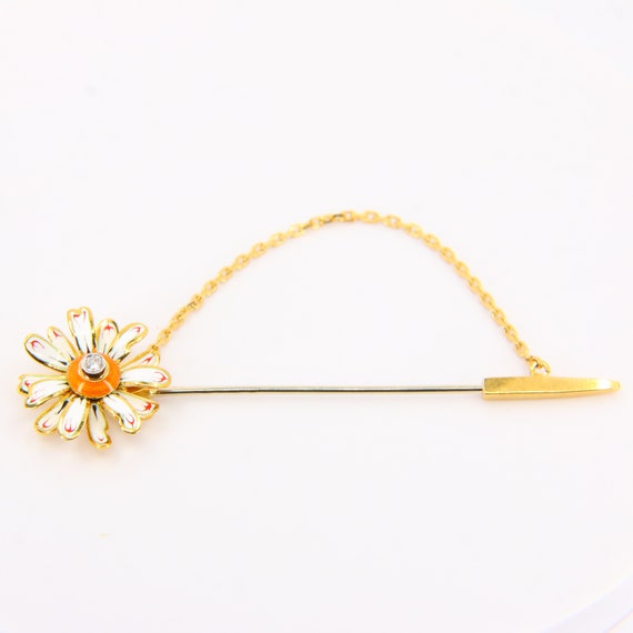 Vintage 18ct Gold Diamond Flower Pin Brooch Ename… - image 5