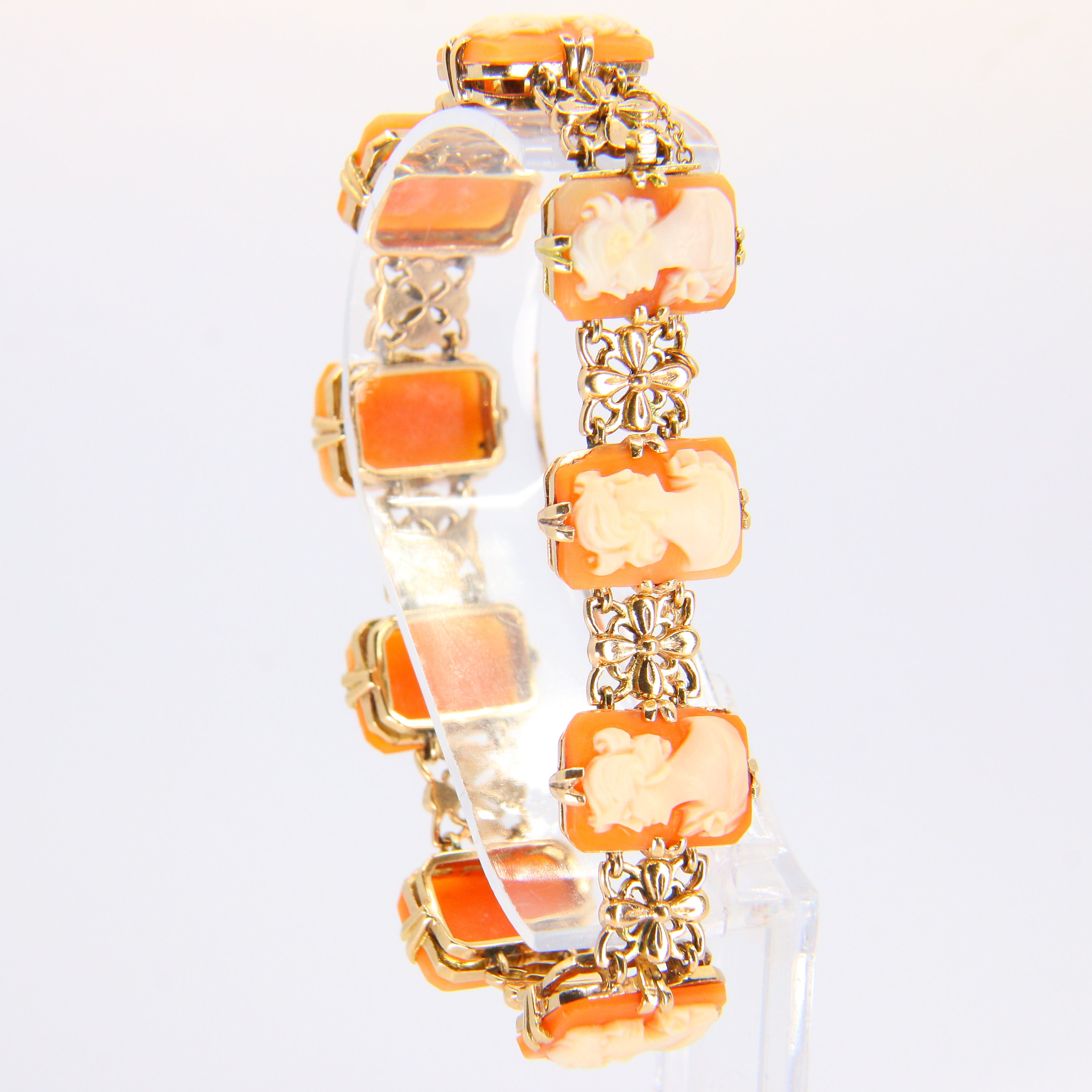 ヴィンテージ 9カラット ゴールド カメオ シェル ブレスレット 彫刻