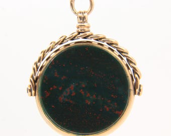 Antique Large 9ct Gold Hallmarked Bloodstone Carnelian Spinner Pendant Charm