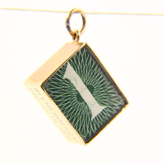 Vintage 1 Pound Emergency Break Glass Gold Charm British Bank Note Pendant