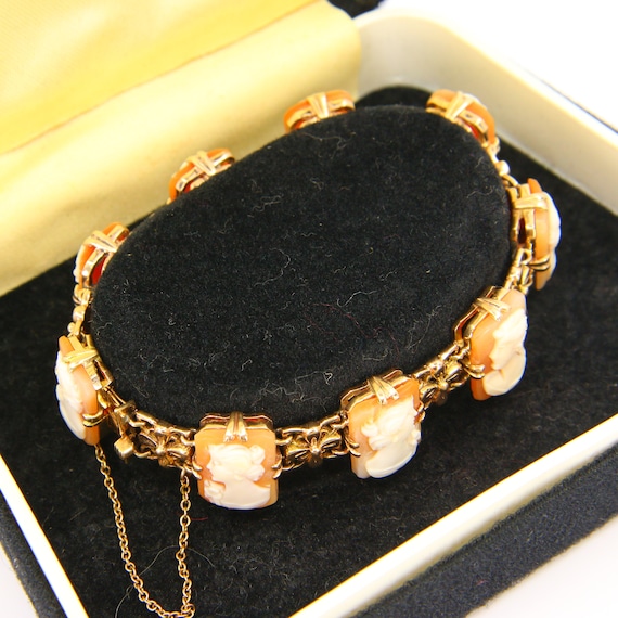 ヴィンテージ 9カラット ゴールド カメオ シェル ブレスレット 彫刻