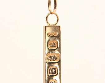 Vintage 9ct Gold Ingot Pendant Hallmarked Birmingham 1977 Yellow Gold Charm Gift