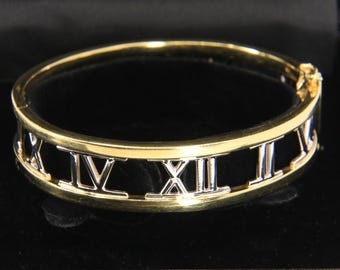 Vintage 18ct Gold Atlas Bangle: Italian Roman Numeral Hinged Jewelry