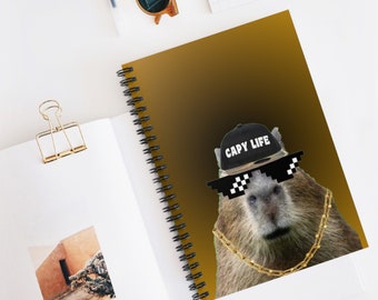 Spiral Notebook - Ruled Line, Capybara, Gangster, Capy, Capy Life, Life, Funny, Trendy, Capybara Notebook, Color, Black, Brown, Meme