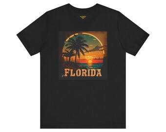 Rustic Beach Florida Sunset T-Shirt - Embrace Coastal Vibes with this Scenic Sunset Design Florida Shirts, Unisex Jersey Short Sleeve Tee