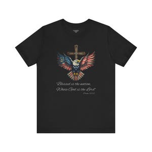 Patriotic Psalm 33 12 Shirt American Eagle with Cross Design Perfect Faith and Freedom Tee Short Sleeve Tee