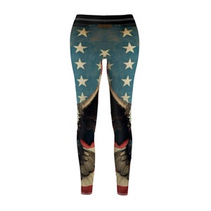 Vintage Patriotic American Flag USA Women&#39;s Cut & Sew Casual Leggings (AOP)