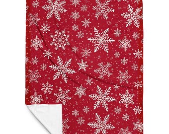 Red Snowflake Fleece Blanket - Christmas Throw Blanket