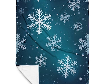 Blue Snowflake Fleece Blanket - Winter Holiday Throw