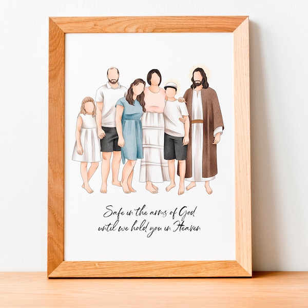 Custom Portrait with Jesus l Family Watercolor Portrait with Jesus, Miscarriage Portrait, Stillborn, Loss, Memorial Gift