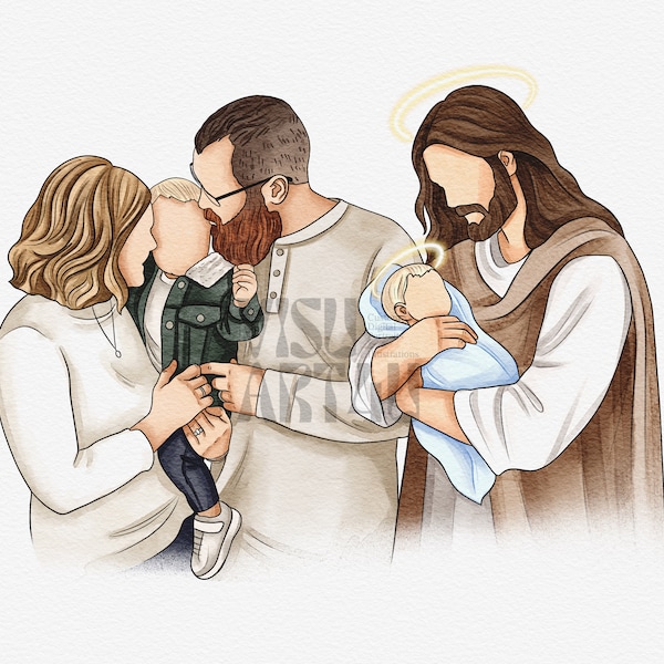 Custom Memorial Portrait | Jesus Memorial | Loss Portrait | Memorial Portrait with Jesus l Watercolor Portrait l Miscarriage - Digital