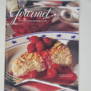 Gourmet Magazine July 1996: Brown Butter Almond Torte Cover - Vintage Culinary Recipes
