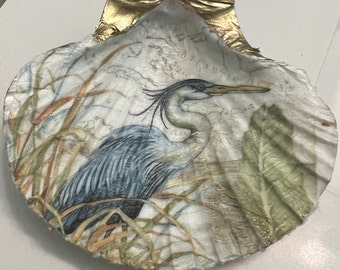 Coastal Blue Heron Shell Tray/Decor