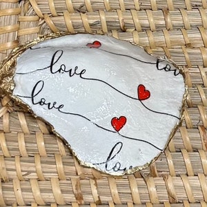 Coastal LOVE/Valentine’s Day upcycled oyster-  trinket/jewerly dish. Makes a great bridal/wedding gift!