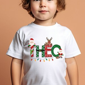 Camisa personalizada de Natal para crianças, camisa personalizada para crianças, camisa personalizada de Natal, presente de Natal para crianças, letra T de Natal