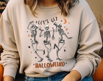 Halloween Skelett Sweatshirt, lustiges Halloween Sweatshirt, Skelett Halloween Shirt, Damen Herbst Sweatshirt, tanzendes Skelett Sweatshirt