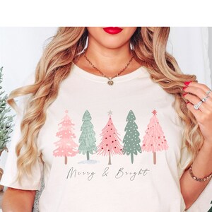 Merry And Bright, Womens Christmas Shirt, Christmas Tree Tee, Pink Christmas, Christmas Gift, Cute Christmas Shirt, Santa Shirt, Xmas Tshirt