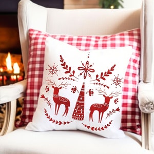 Christmas Nordic Reindeers Throw Pillow, Christmas Couch Pillow, Gift for Christmas, Christmas Decor, Festive Stags, Holiday Throw Pillow