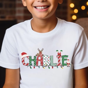 Camiseta con nombre de Navidad personalizada para niños, camiseta con nombre de Navidad personalizada, camiseta de Navidad para niños, camiseta de Navidad para niños, regalo de Navidad para niños