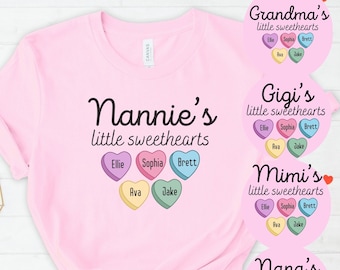Nannies's Little Sweethearts, Personalized Grandkids Names Valentines Shirt, Custom Valentines Day Tee, Gift for Grandma, Nana Mimi Gigi