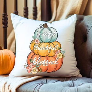Fall Home Decor, Fall Throw Pillow, Thankful Pillow, Farmhouse Home Decor, Fall Pumpkin Pillow, Blue Autumn Throw Pillow, Thanksgiving Gift