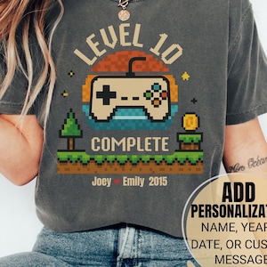 Comfort Colors® 10 Year Anniversary Gift For Husband Wife, Personalization 10th Anniversary Gift, Retro Video Game Shirt, Gamer Husband Gift