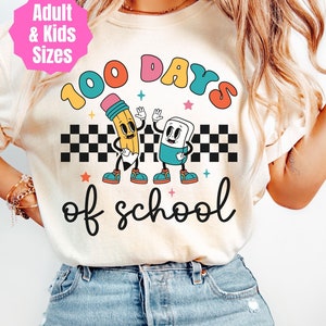 Retro 100 Days of School Shirt, Teacher 100th Day of School Tshirt, Kids 100 Days Tee Shirt, Celebration Student Shirt, Gift for Teacher