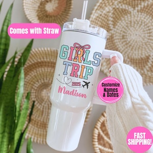 Personalized Beach Girls Trip Tumbler Cups for Ladies Weekend Getaway Vacation Spring Break Gift, Cheaper Than Therapy, Custom 40oz Travel