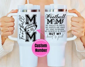 Custom Football Mama 40oz Tumbler, 40 oz Travel Tumbler with Handle, Gifts for Mom, Mother's Day, Mug Mama Cup, Jersey Number Personalized