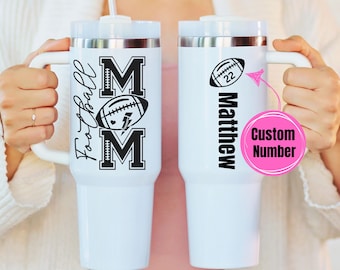Custom Football Mama 40oz Tumbler, 40 oz Travel Cup with Handle, Gifts for Mom, Mother's Day, Mug, Jersey Number Personalized