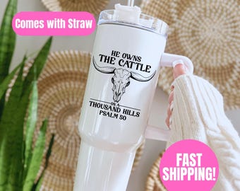 Christian Tumbler, Religious Gift for her, With God Travel 40 oz Mug, Bible Verse Scripture Cup, Praying Mama Tumbler with Handle, Jesus Mug
