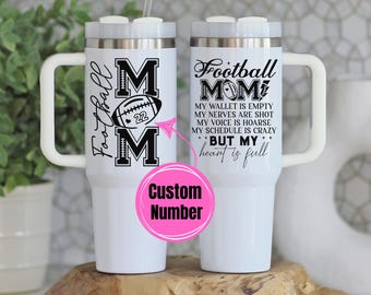 Custom Football Mama 40oz Tumbler, 40 oz Travel Tumbler with Handle, Gifts for Mom, Mother's Day, Mug Mama Cup, Jersey Number Personalized