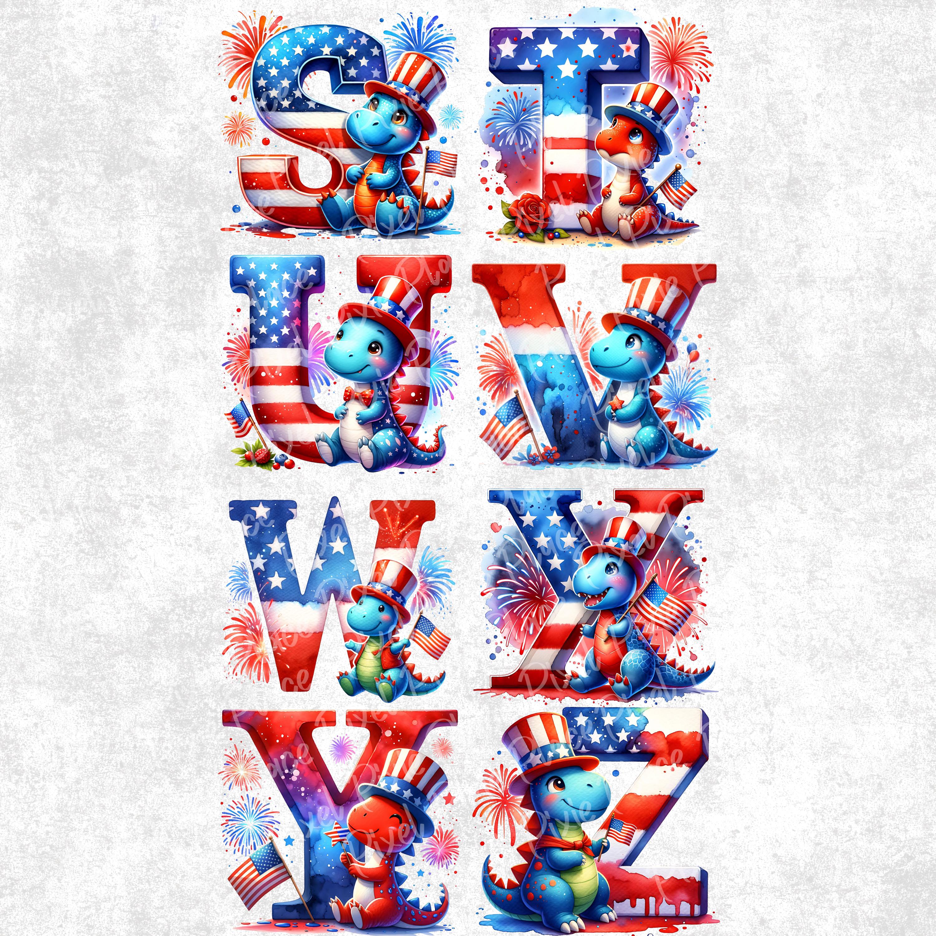 4th of July Alphabet Letters PNG Bundle, Dino Clipart Digital Download ...