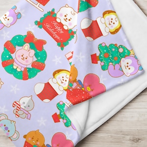 OT7 Tannies Holiday Blanket, Kpop Christmas Velveteen Plush Blanket, Soft Throw for ARMY