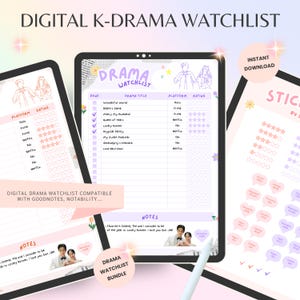 Digital K-Drama Watchlist: Korean Drama Tracker, Goodnotes and Notability Asian Drama Planner, Printable Use