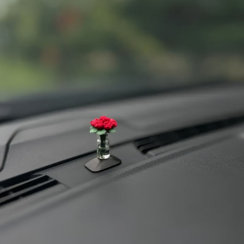 Mini Vase Car Decor Handcrafted Roses Decor for Car Unique Car Interior and Home Decor Accent Car Decor and Car Accessories Gift Red