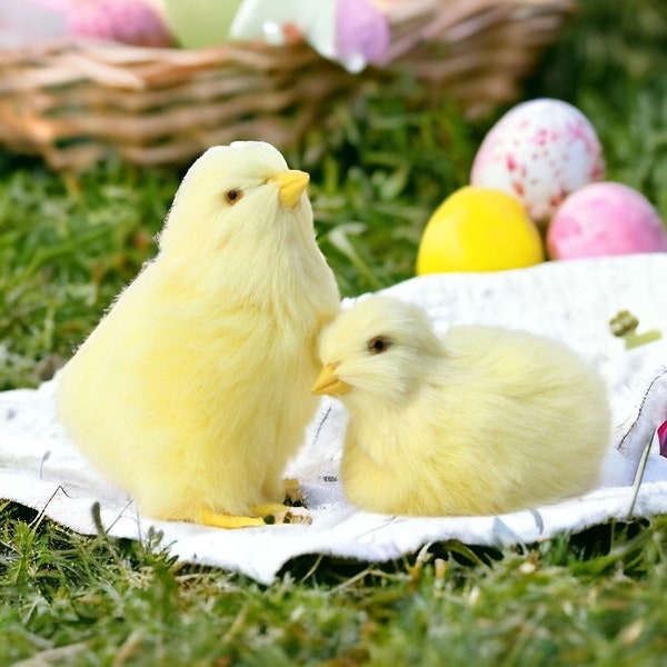 Décoration de Pâques en peluche pour bébé poussin réaliste avec fourrure