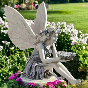 Estatuilla de hadas, escultura de estatua de resina con cuenco de hojas, decoración de Halloween al aire libre, creativa para jardín, patio, decoración de fantasía