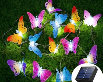 Guirlandes lumineuses solaires LED papillons pour la décoration de patio extérieur