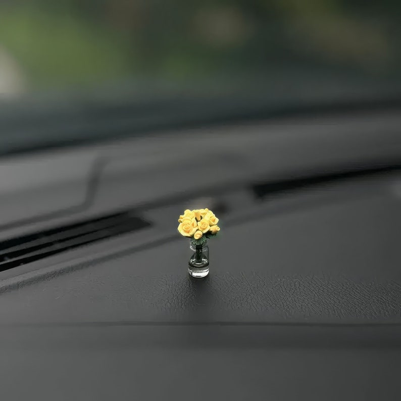 Mini Vase Car Decor Handcrafted Roses Decor for Car Unique Car Interior and Home Decor Accent Car Decor and Car Accessories Gift Yellow